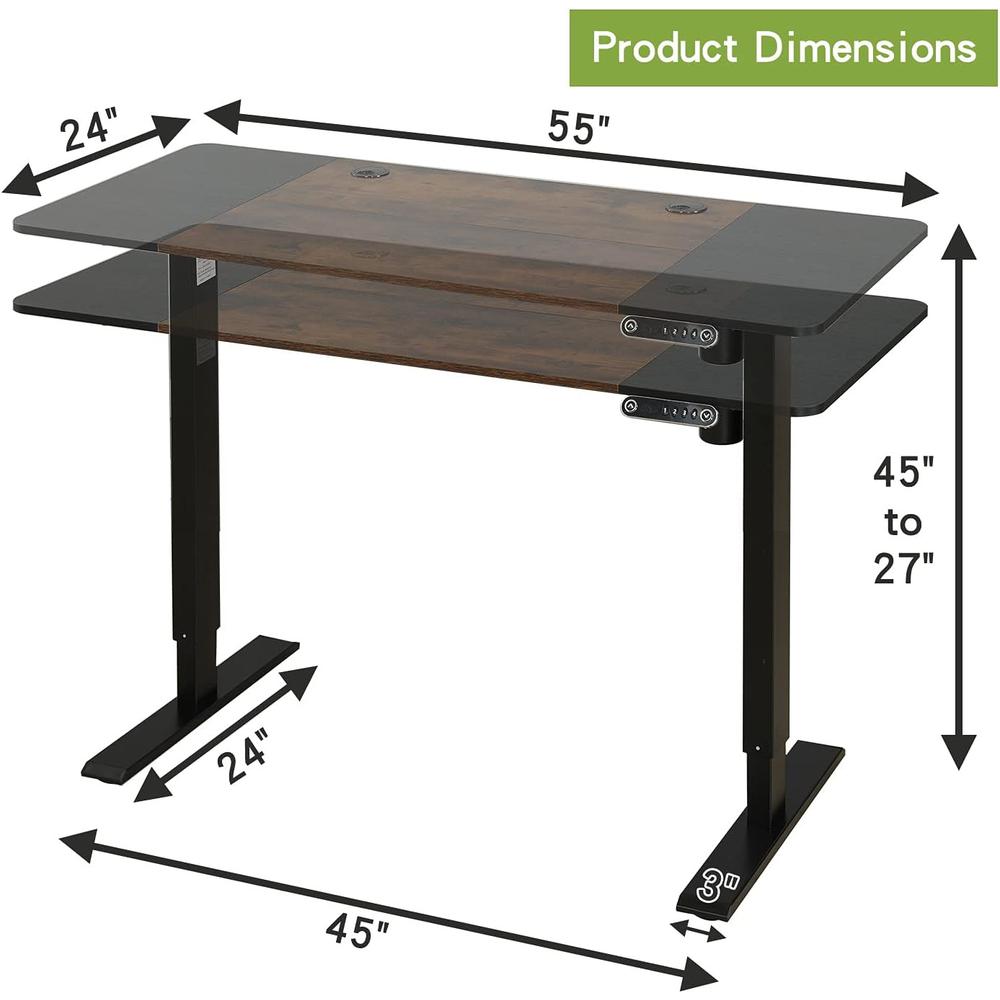 55" Adjustable Brown And Black And Black Standing Desk. Picture 4
