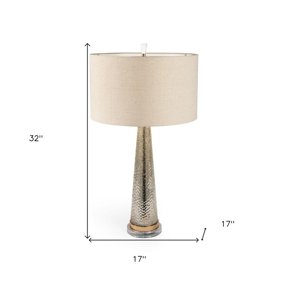 32" Silver Metallic Glass LED Table Lamp With Beige Drum Shade. Picture 7