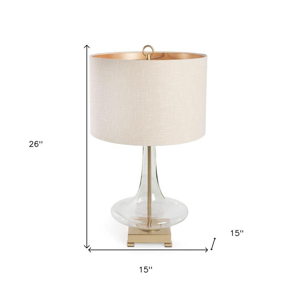 26" Clear Glass LED Table Lamp With Beige Drum Shade. Picture 9