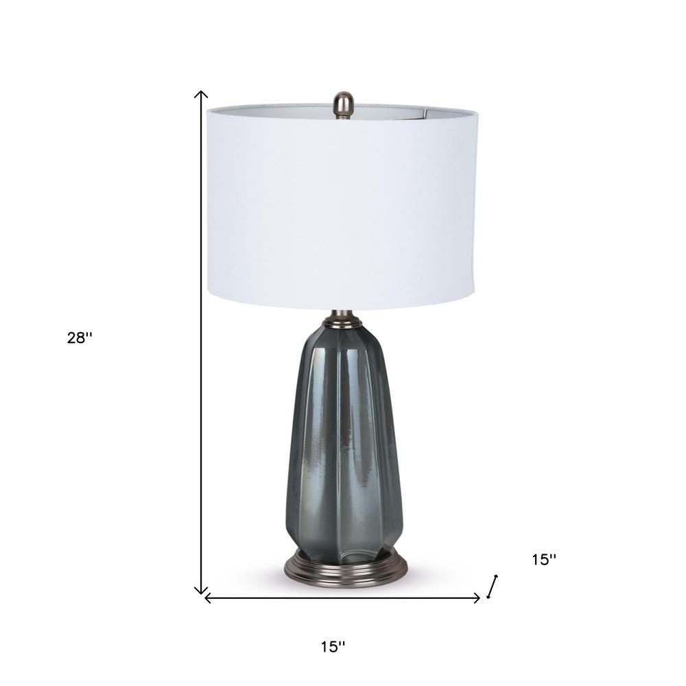 28" Blue Gray Ceramic LED Table Lamp With White Drum Shade. Picture 5