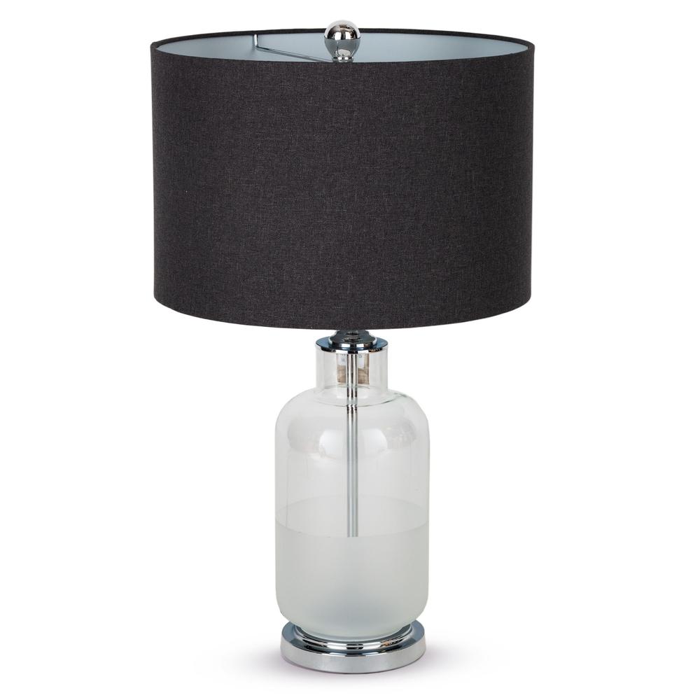 27" Clear Glass LED Table Lamp With Gray Drum Shade. Picture 1