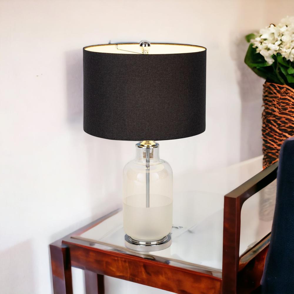 27" Clear Glass LED Table Lamp With Gray Drum Shade. Picture 4