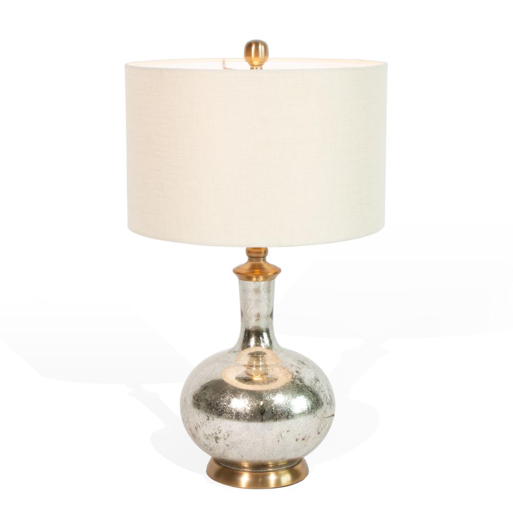 27" Silver Metallic Glass LED Table Lamp With Ivory Drum Shade. Picture 4