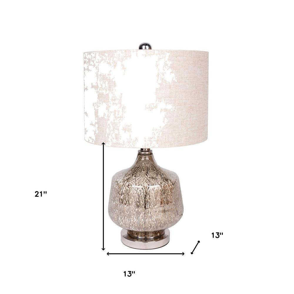 21" Silver Metallic Glass LED Table Lamp With Beige Drum Shade. Picture 6