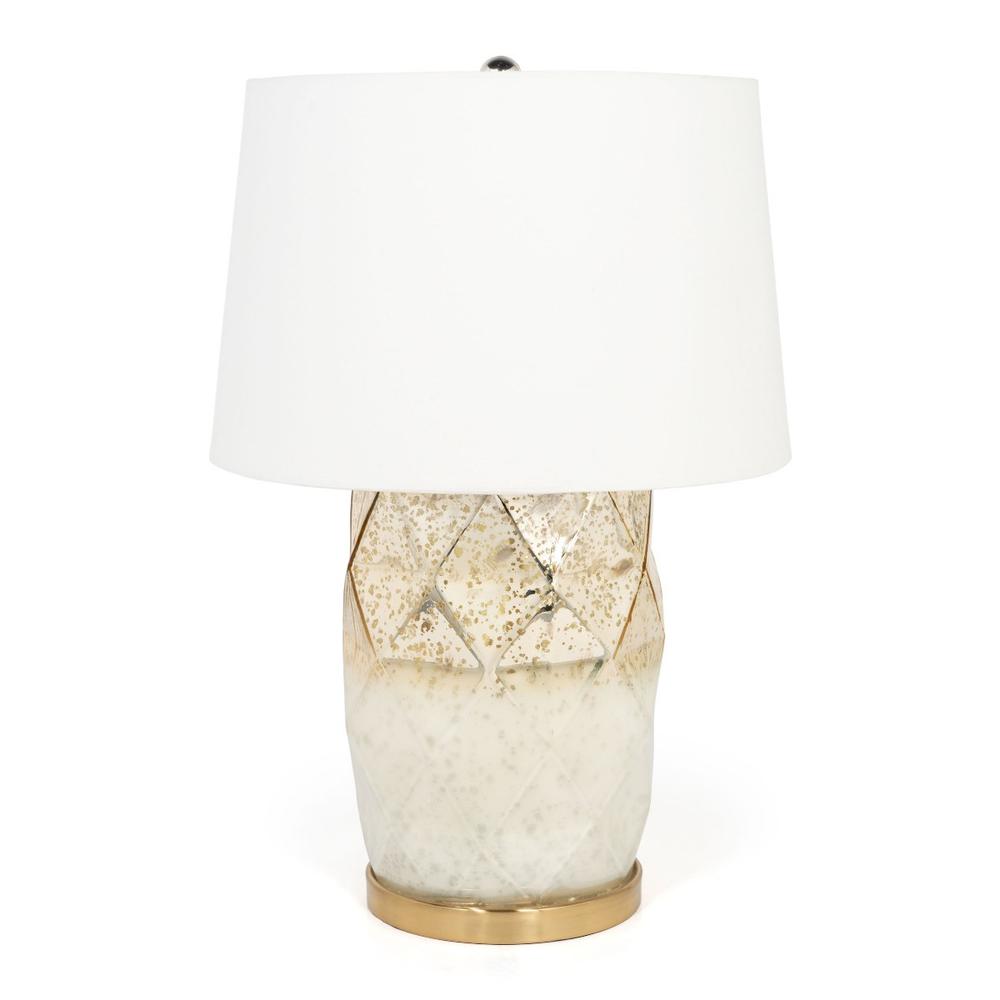 22" Gold and White Glass LED Table Lamp With White Cone Shade. Picture 1