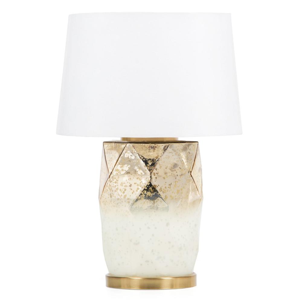 22" Gold and White Glass LED Table Lamp With White Cone Shade. Picture 2
