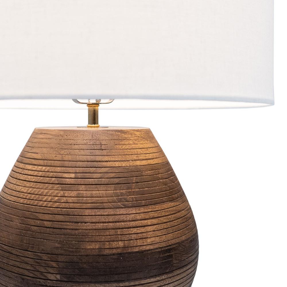 23" Brown Solid Wood LED Table Lamp With White Drum Shade. Picture 6
