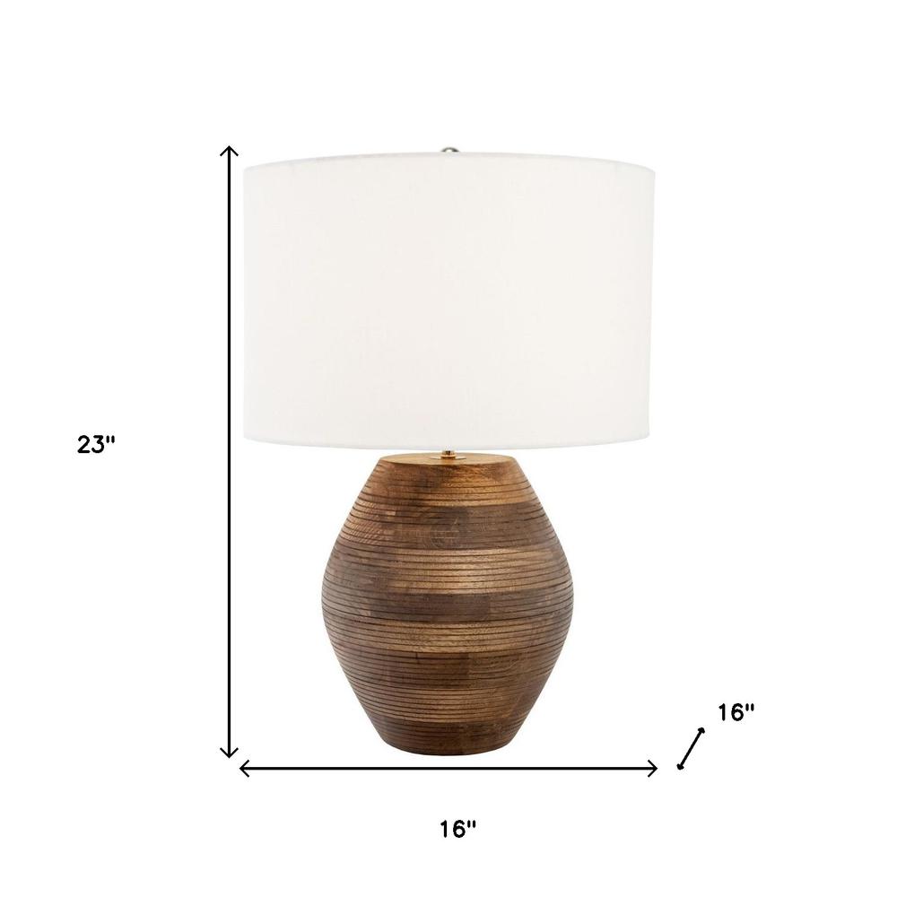 23" Brown Solid Wood LED Table Lamp With White Drum Shade. Picture 7