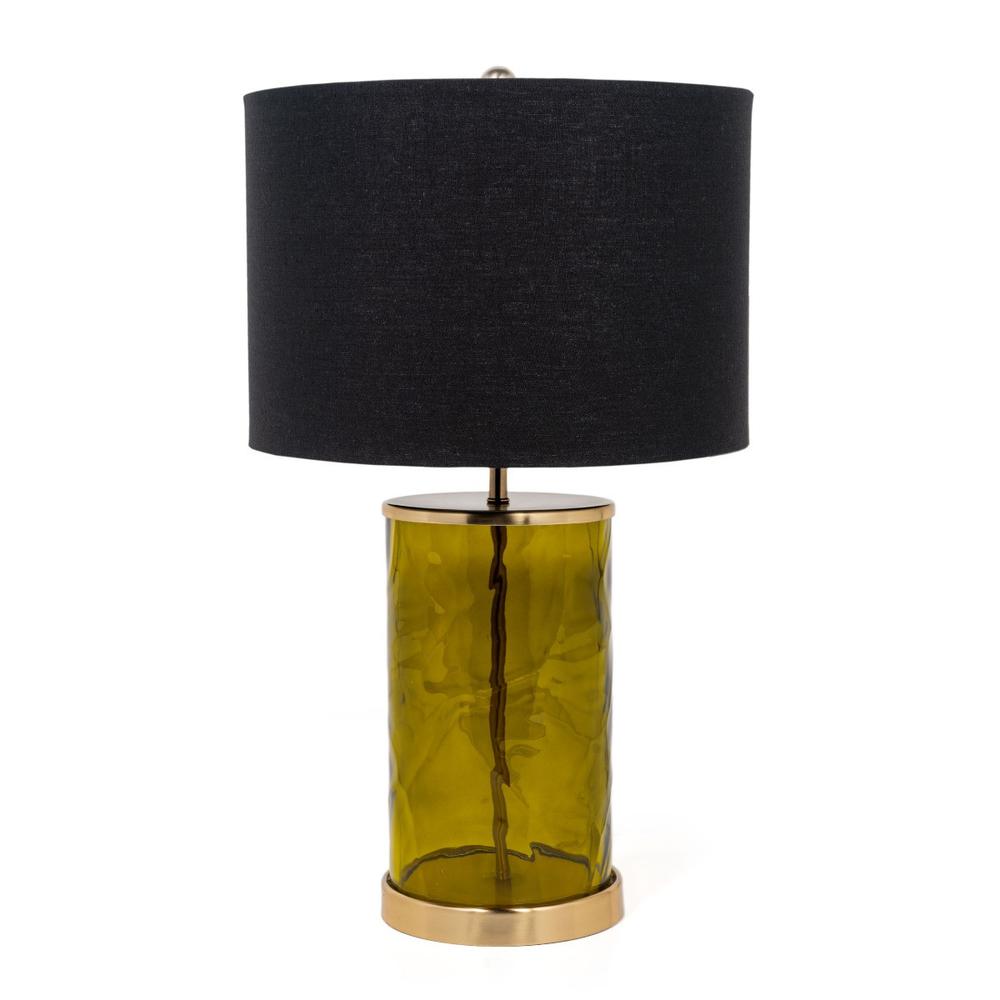 22" Green Glass LED Table Lamp With Black Drum Shade. Picture 1