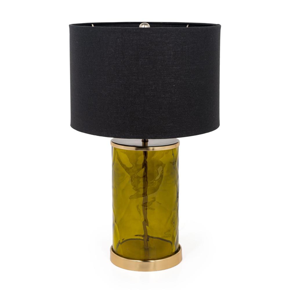 22" Green Glass LED Table Lamp With Black Drum Shade. Picture 3