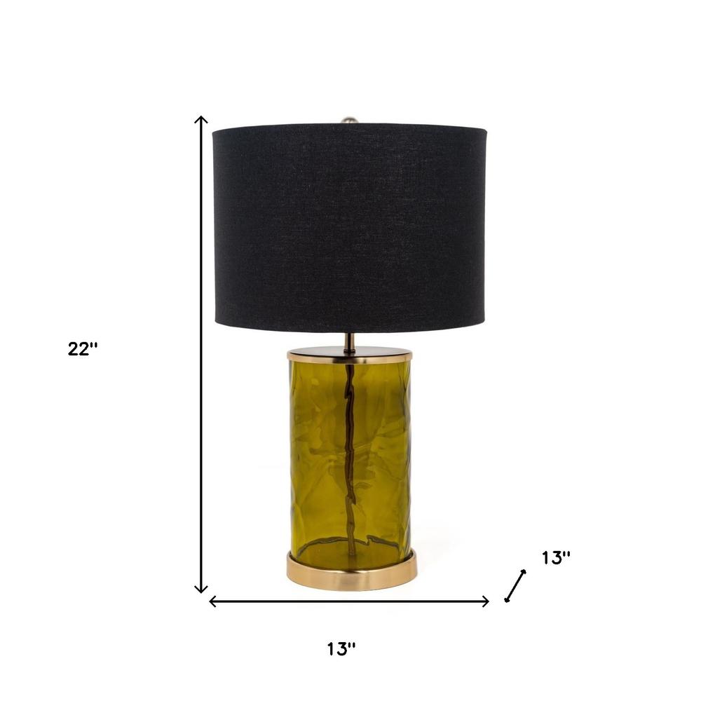 22" Green Glass LED Table Lamp With Black Drum Shade. Picture 7