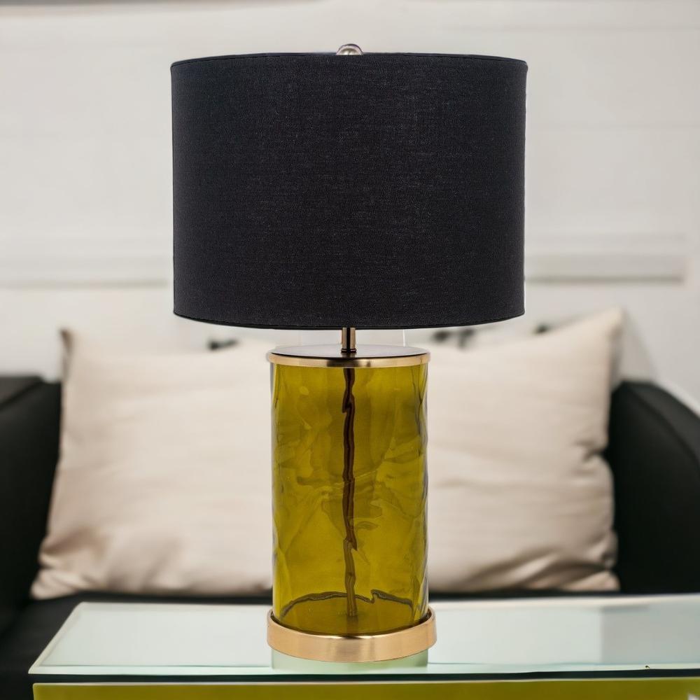 22" Green Glass LED Table Lamp With Black Drum Shade. Picture 2