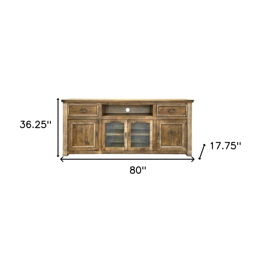 80" Brown Solid Wood Cabinet Enclosed Storage Distressed TV Stand. Picture 5
