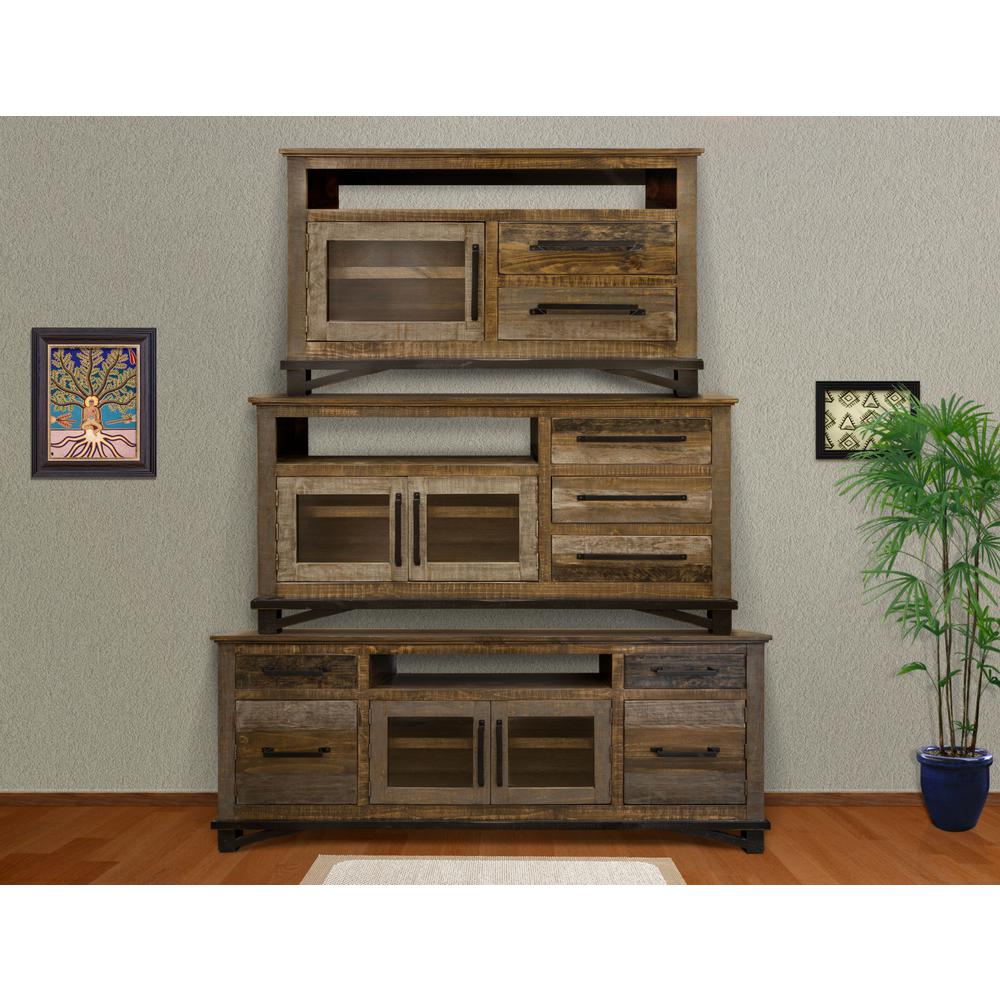 61" Brown Solid Wood Cabinet Enclosed Storage Distressed TV Stand. Picture 4