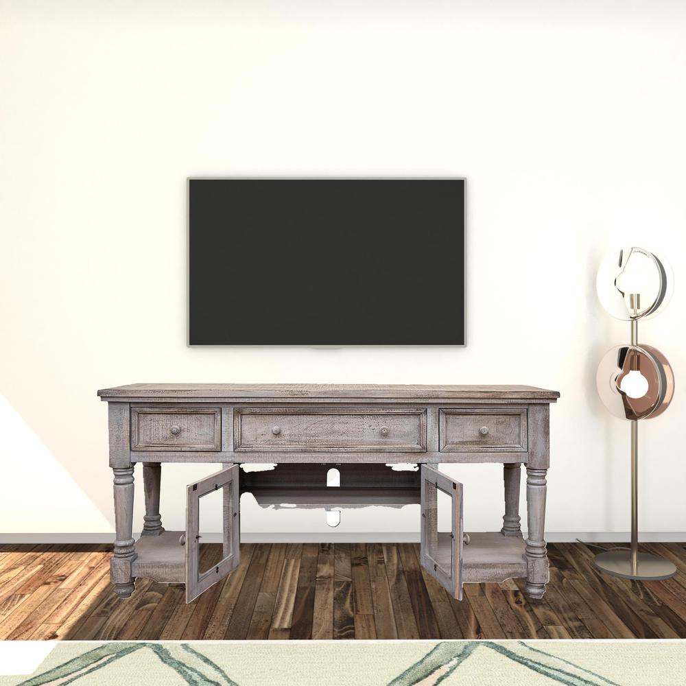70" Desert Sand Solid Wood Open shelving Distressed TV Stand. Picture 2