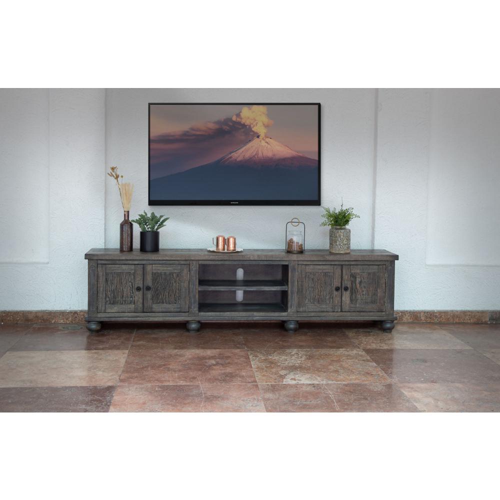 93" Brown Solid Wood Cabinet Enclosed Storage Distressed TV Stand. Picture 5