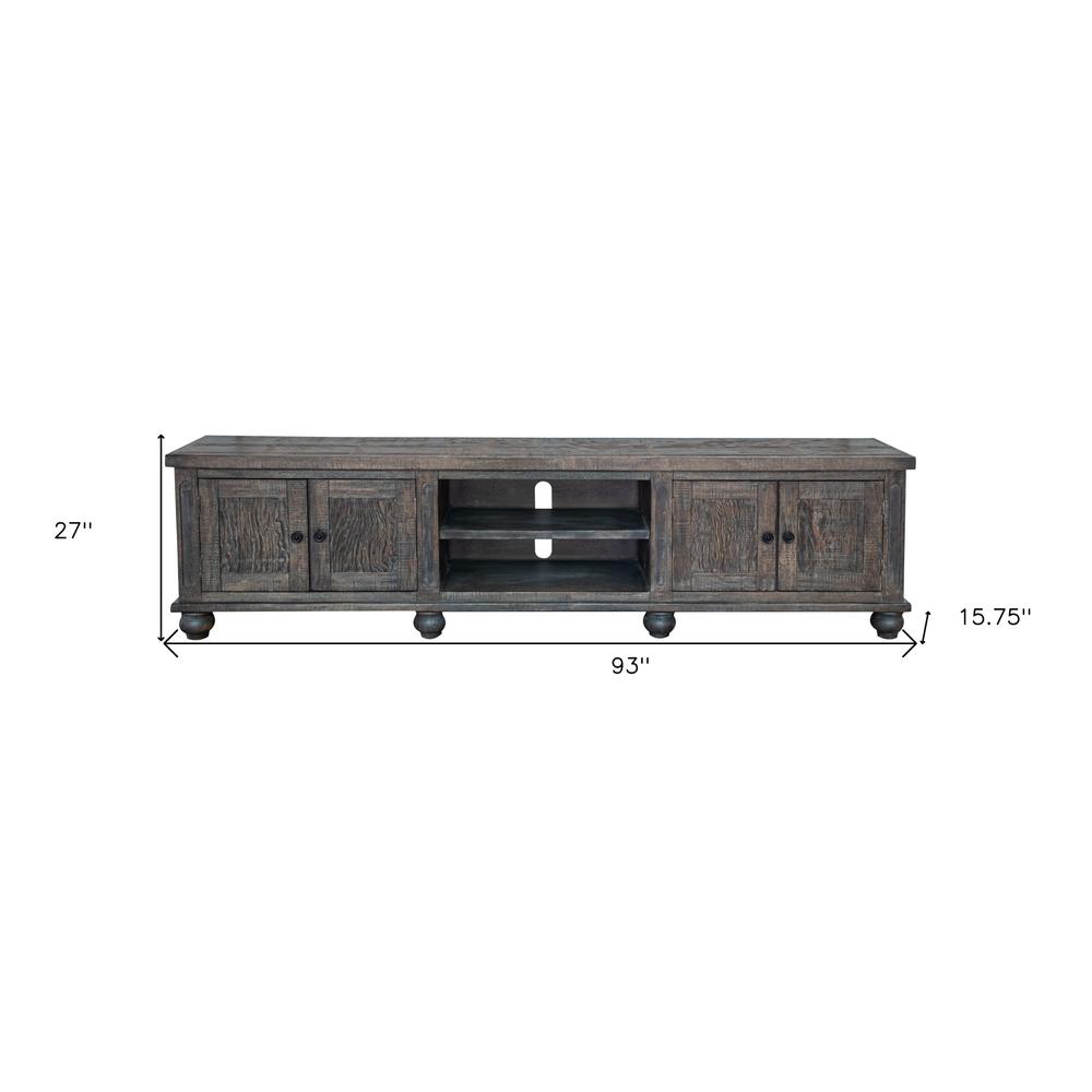 93" Brown Solid Wood Cabinet Enclosed Storage Distressed TV Stand. Picture 6