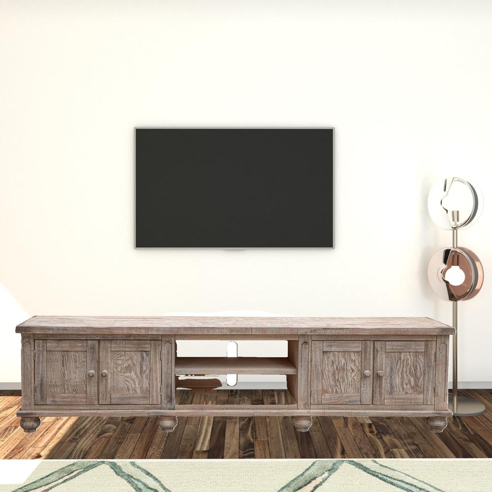 93" Desert Sand Solid Wood Cabinet Enclosed Storage Distressed TV Stand. Picture 3