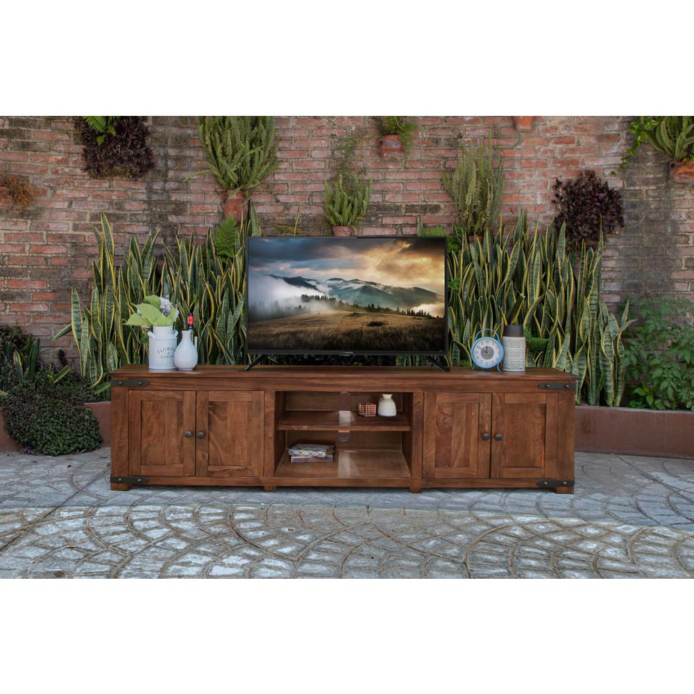 93" Brown Solid Wood Cabinet Enclosed Storage Distressed TV Stand. Picture 4