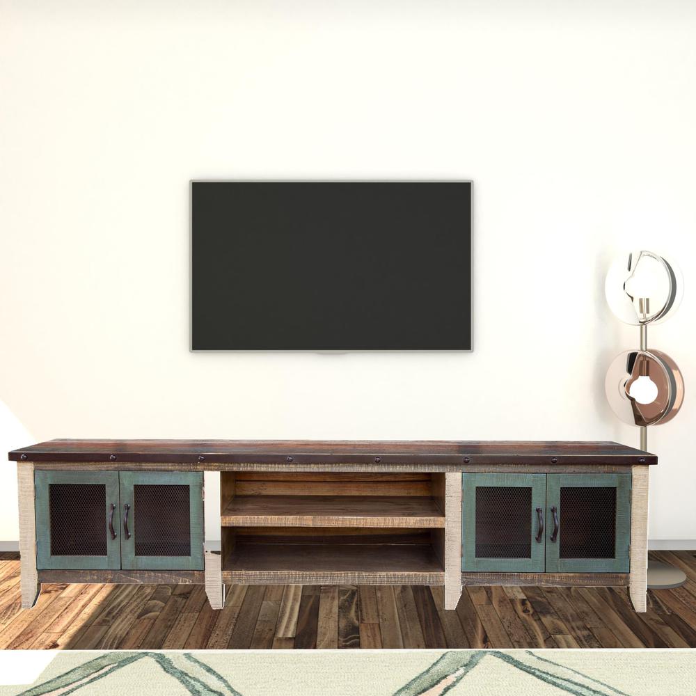 93" Brown Solid Wood Cabinet Enclosed Storage Distressed TV Stand. Picture 3