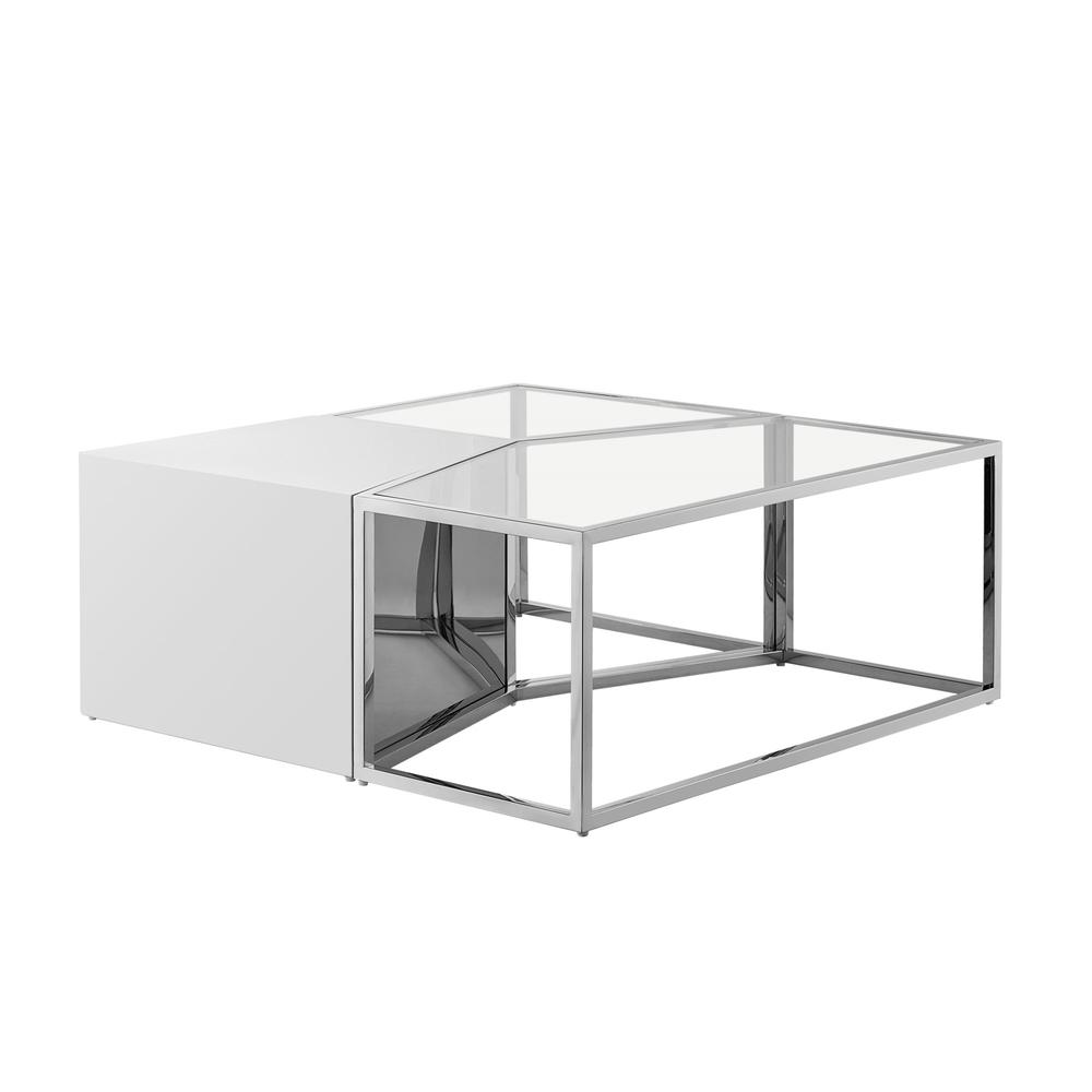 Clear, Silver Glass, Stainless Steel Mirrored Bunching Coffee Tables. Picture 4