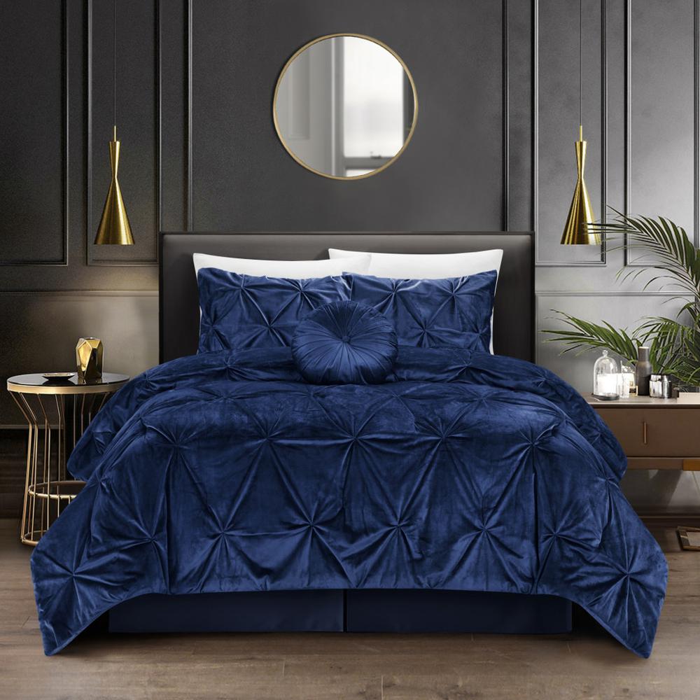 Navy Blue King PolYester 130 Thread Count Washable Down Comforter Set. Picture 7