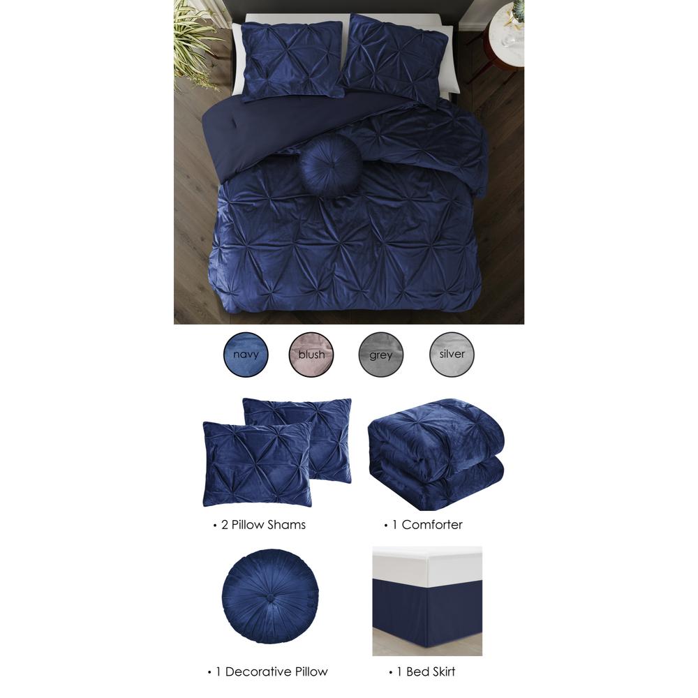 Navy Blue King PolYester 130 Thread Count Washable Down Comforter Set. Picture 5