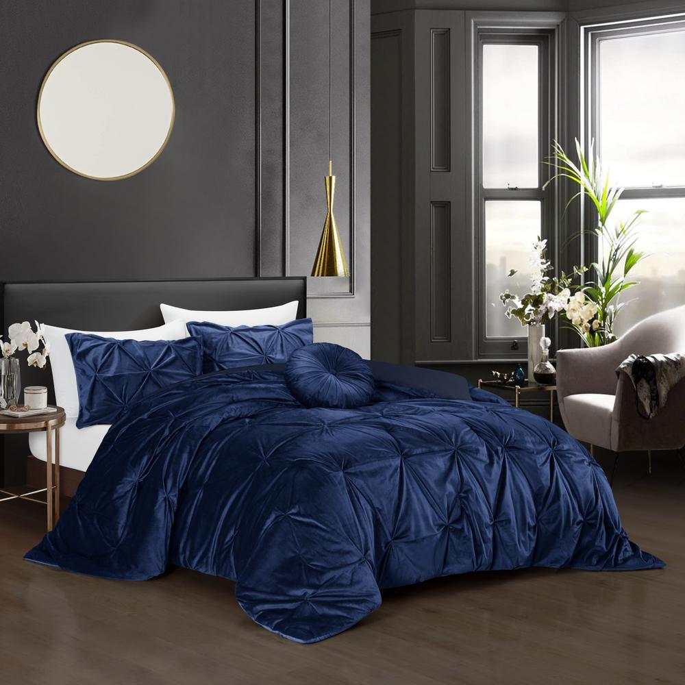 Navy Blue King PolYester 130 Thread Count Washable Down Comforter Set. Picture 8