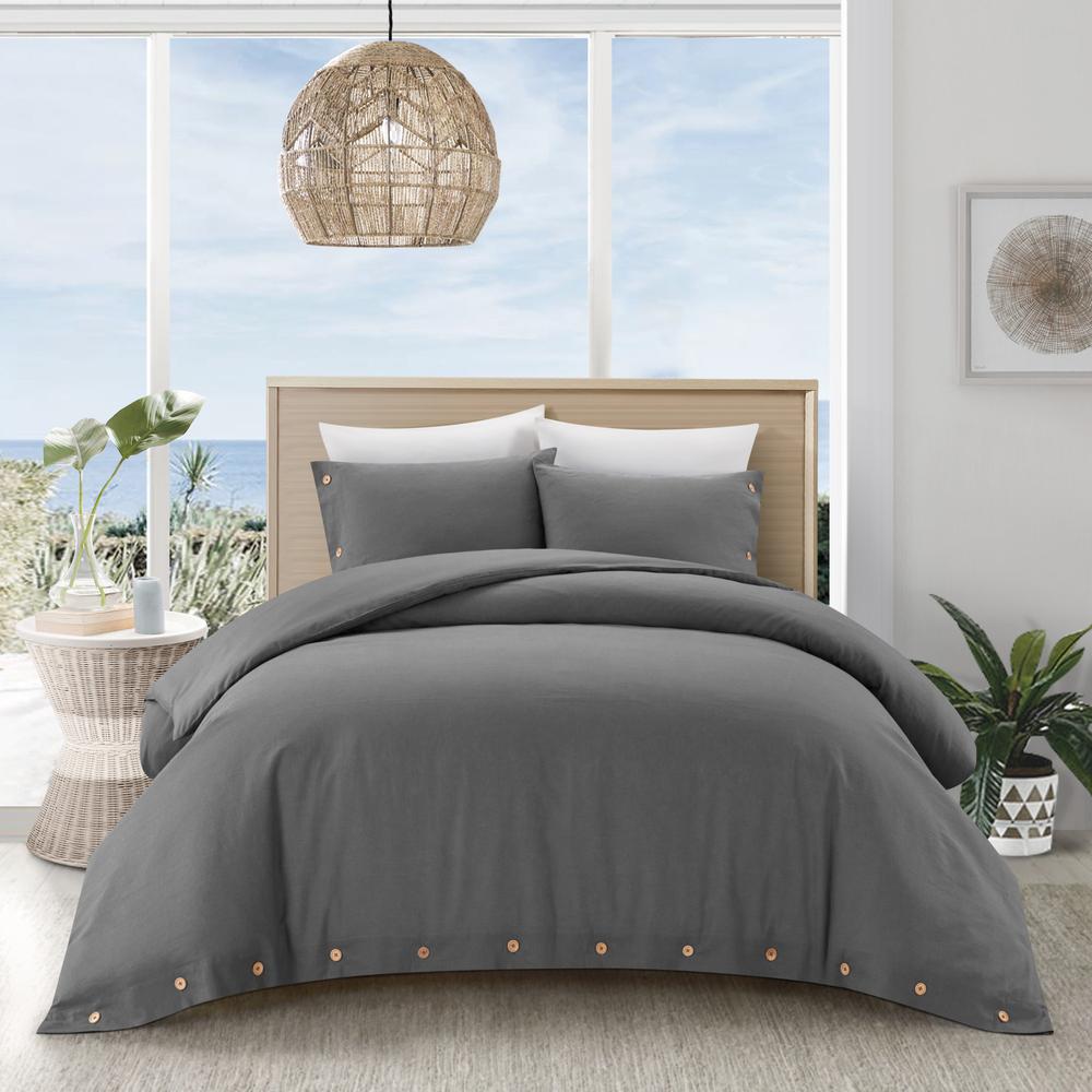 Dark Slate Gray King 100% Cotton 180 Thread Count Washable Duvet Cover Set. Picture 6