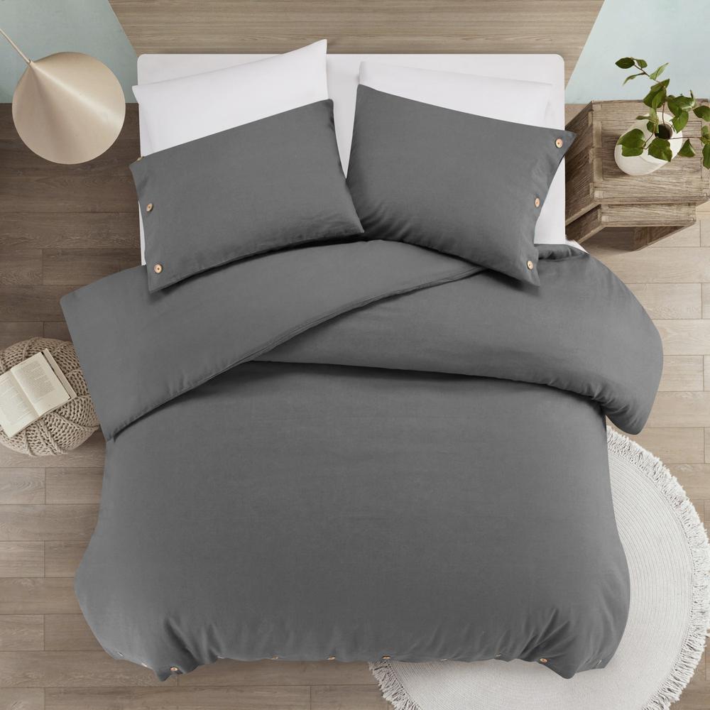 Dark Slate Gray King 100% Cotton 180 Thread Count Washable Duvet Cover Set. Picture 7
