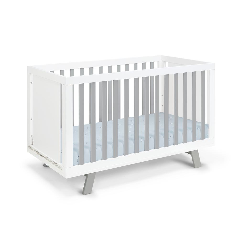 Gray, White Solid, Manufactured Wood Standard Three In One Convertible Crib. Picture 2