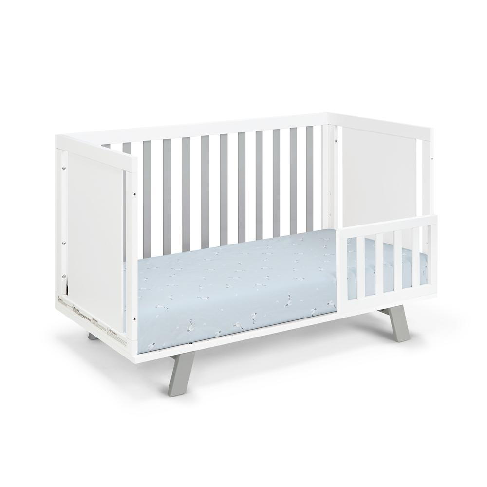 Gray, White Solid, Manufactured Wood Standard Three In One Convertible Crib. Picture 4