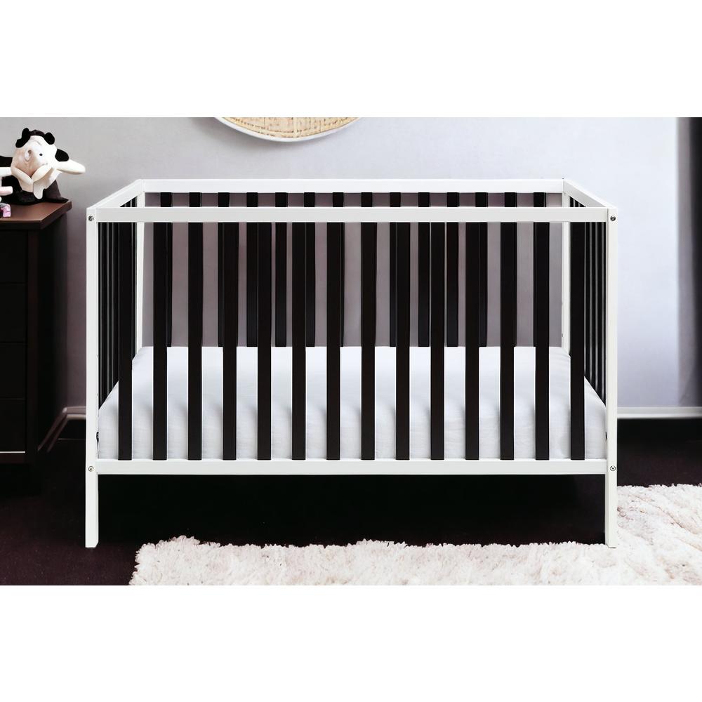 Black, White Solid, Manufactured Wood Standard Three In One Convertible Crib. Picture 9