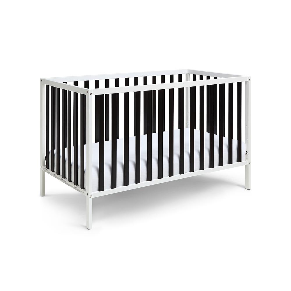 Black, White Solid, Manufactured Wood Standard Three In One Convertible Crib. Picture 2