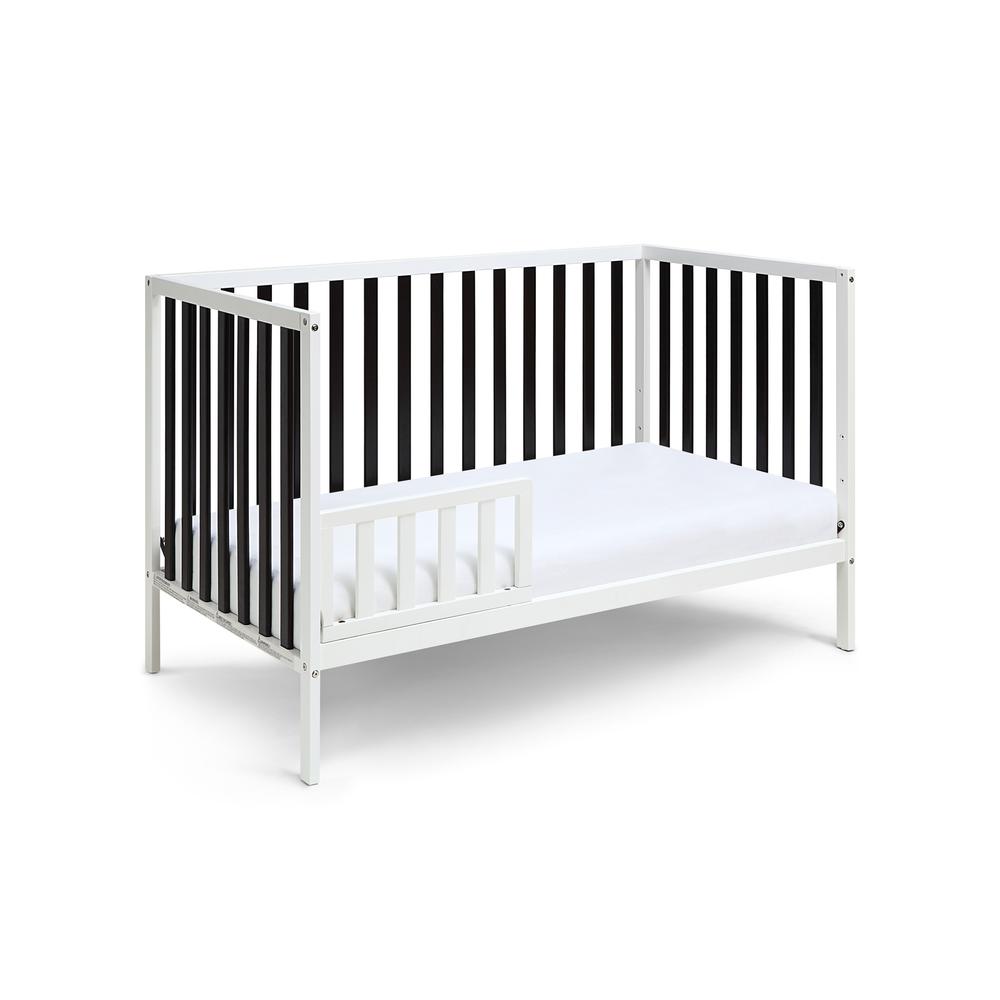 Black, White Solid, Manufactured Wood Standard Three In One Convertible Crib. Picture 4