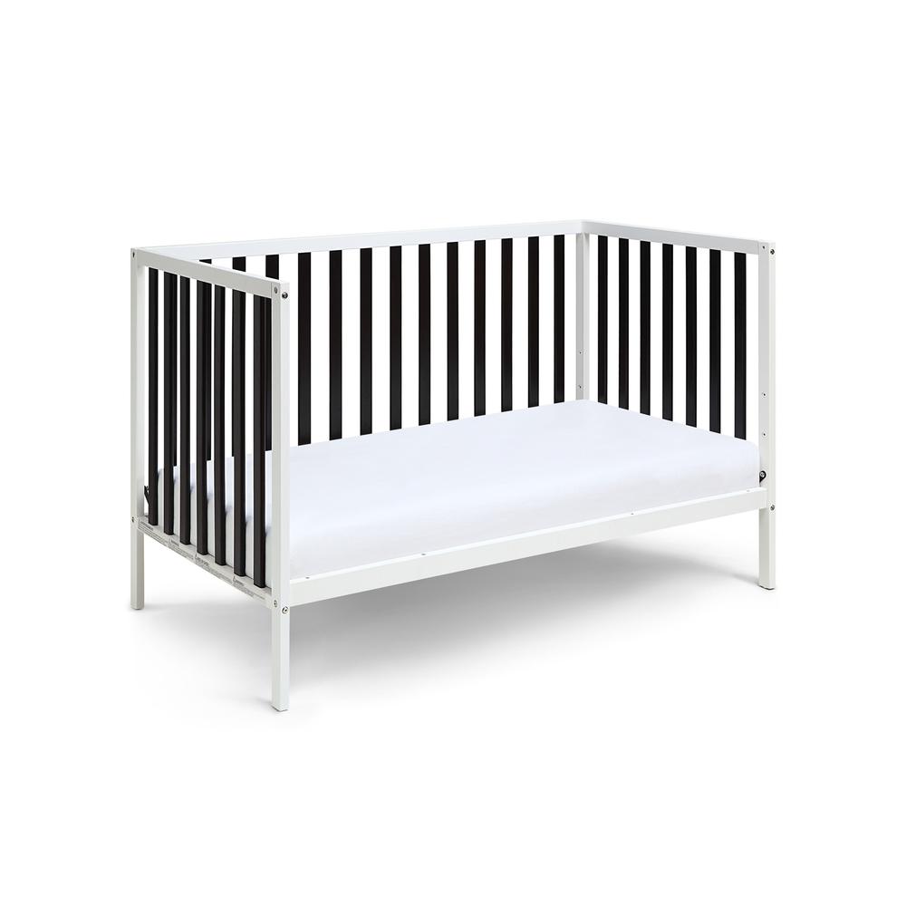 Black, White Solid, Manufactured Wood Standard Three In One Convertible Crib. Picture 6