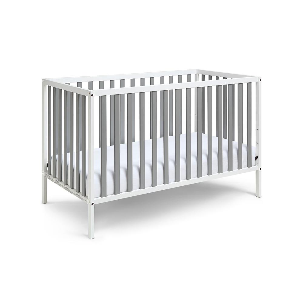 Gray, White Solid, Manufactured Wood Standard Three In One Convertible Crib. Picture 2