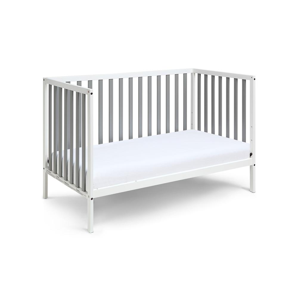 Gray, White Solid, Manufactured Wood Standard Three In One Convertible Crib. Picture 6