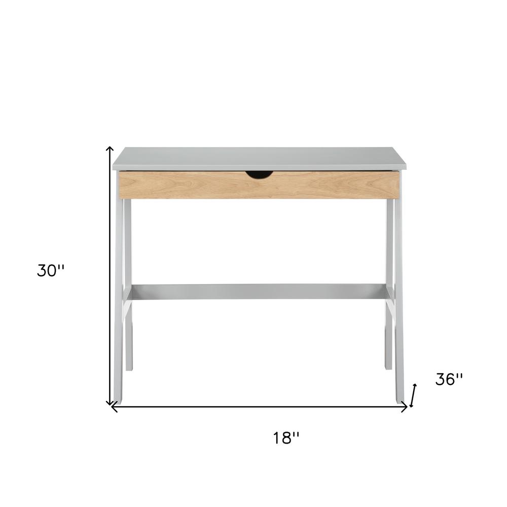 36" Gray and Natural Writing Desk. Picture 7