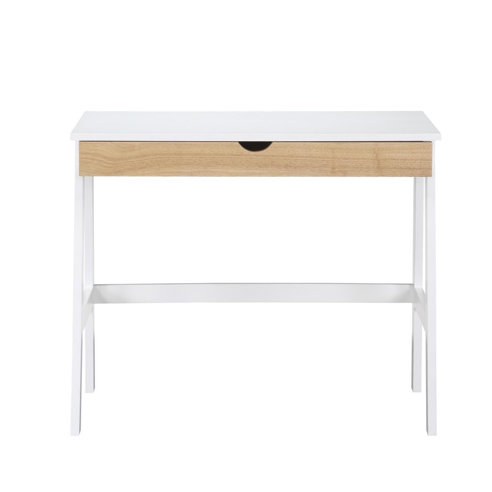 36" White and Natural Writing Desk. Picture 2
