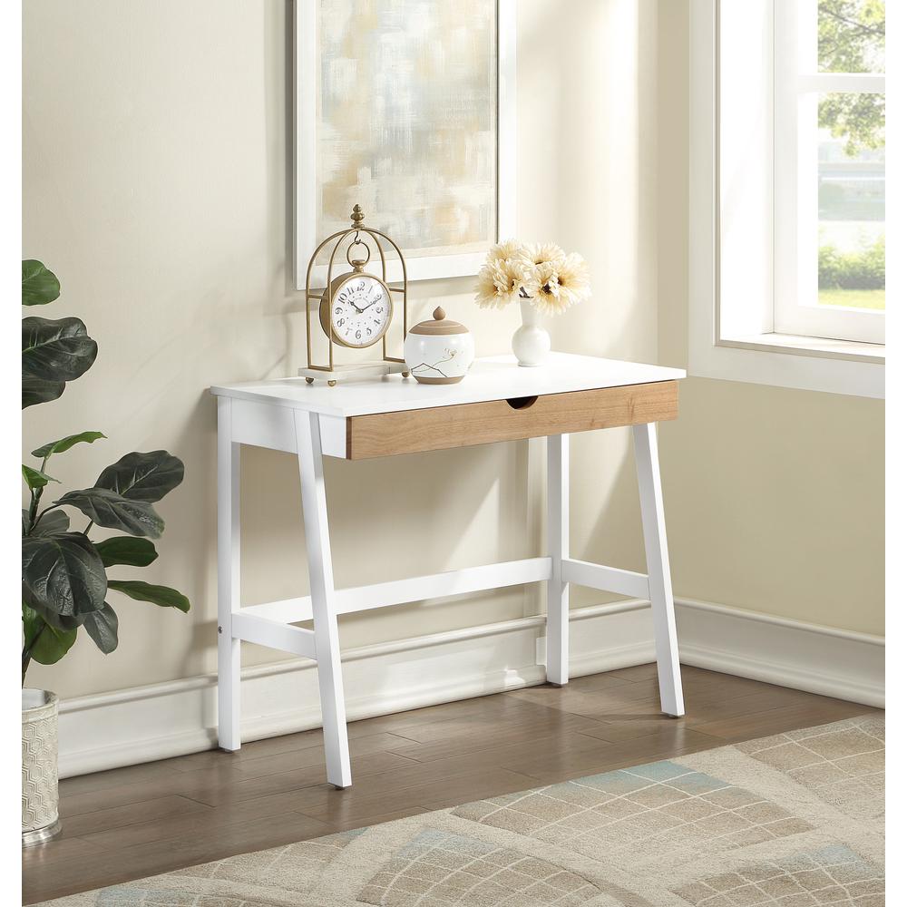 36" White and Natural Writing Desk. Picture 6