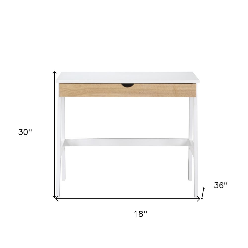 36" White and Natural Writing Desk. Picture 8