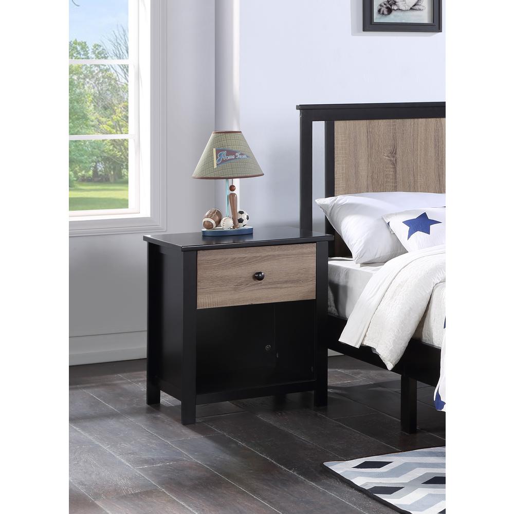 24" Black and Tan One Drawer Nightstand. Picture 4