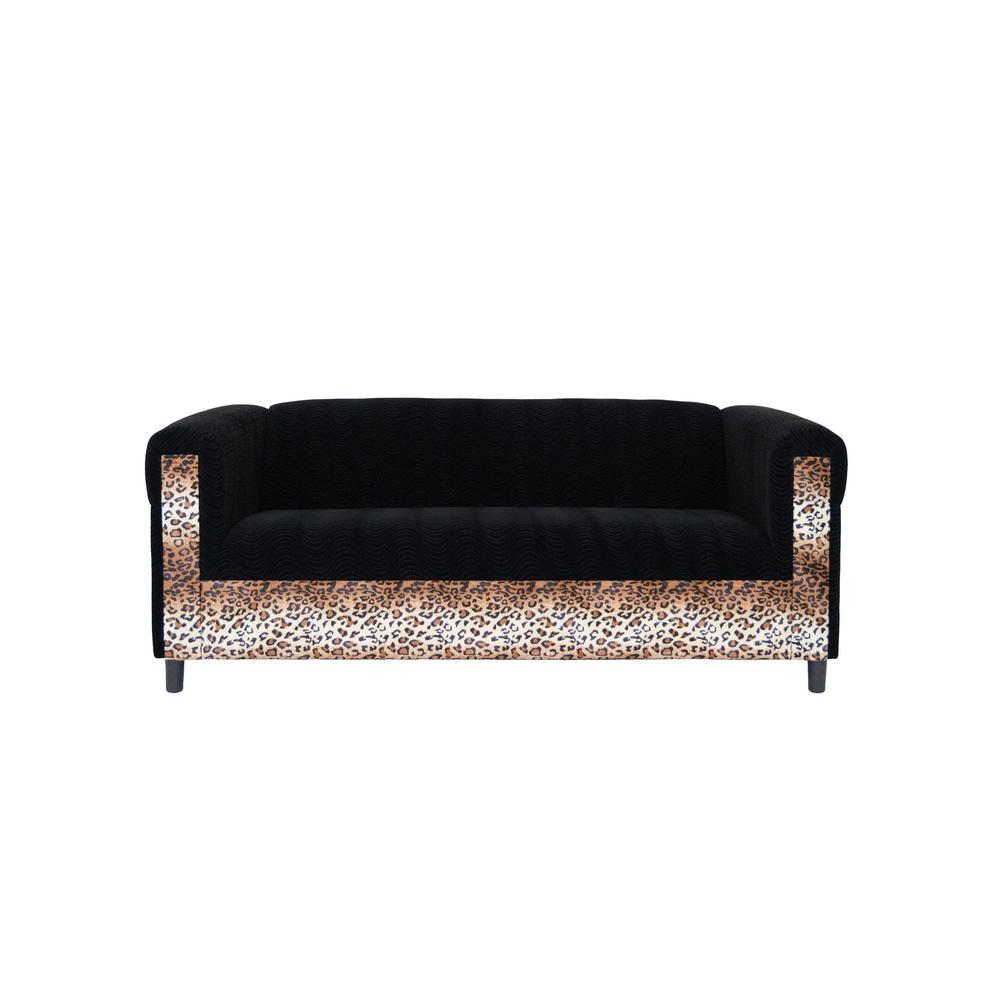 72" Black Velvet Leopard Sofa. Picture 3