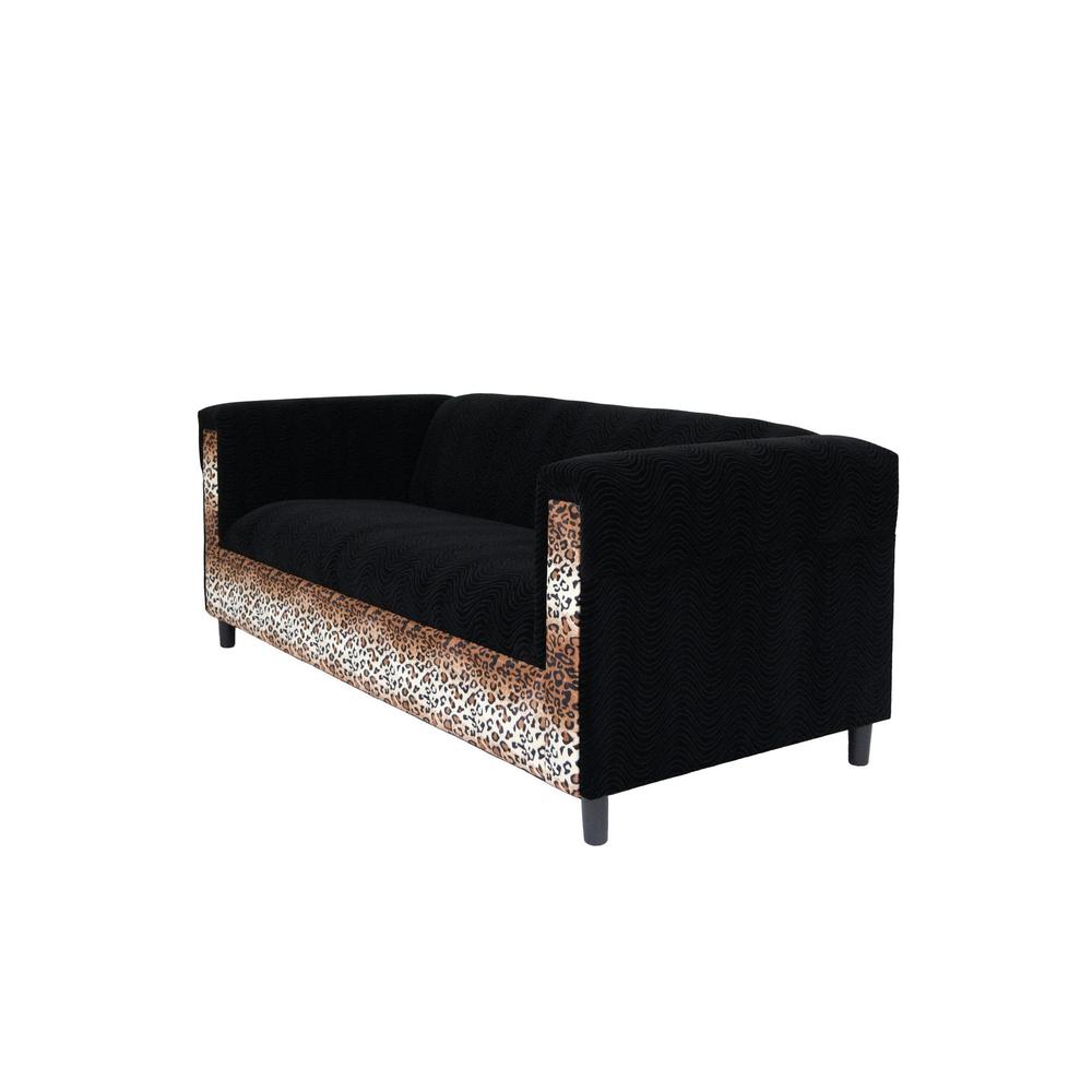 72" Black Velvet Leopard Sofa. Picture 1