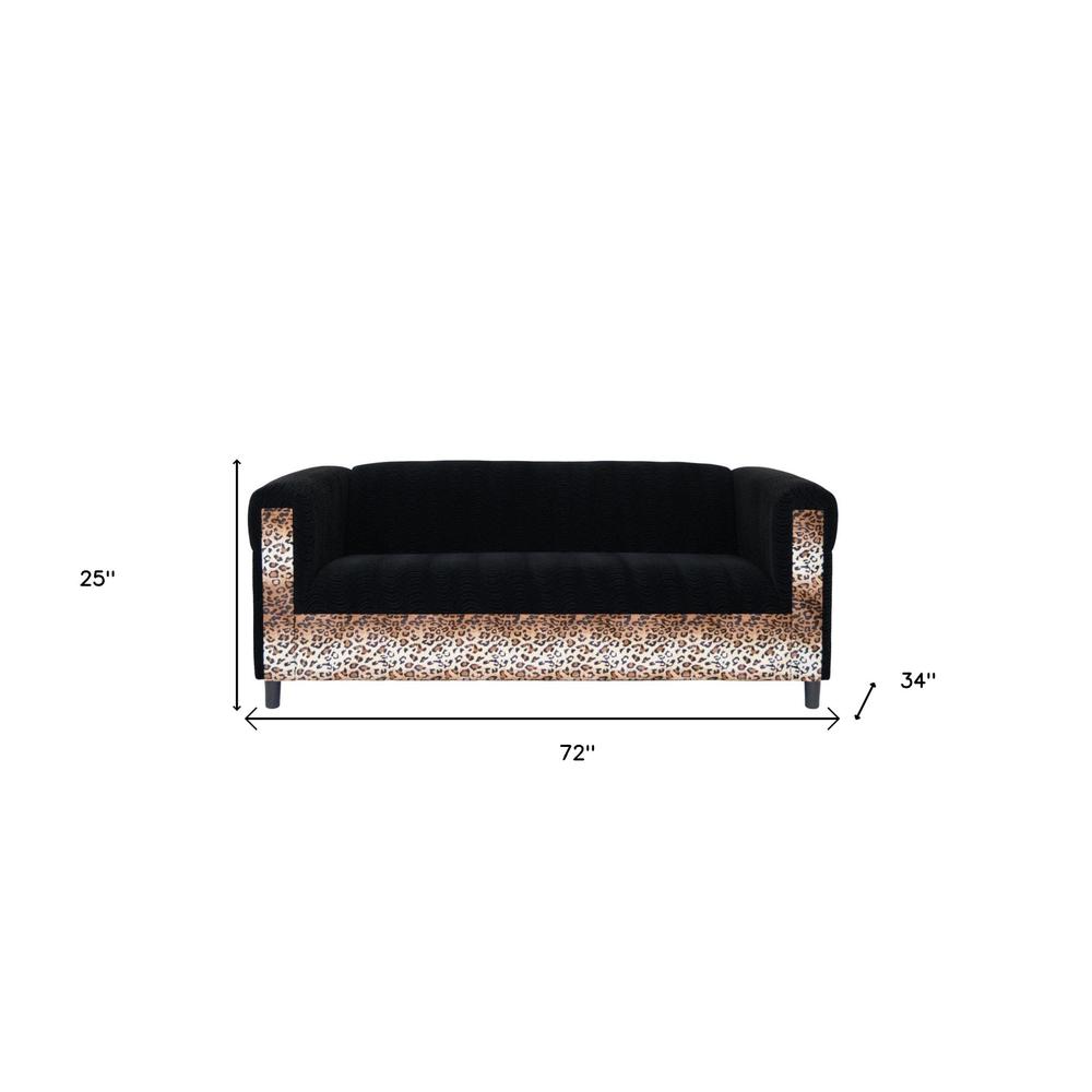 72" Black Velvet Leopard Sofa. Picture 5