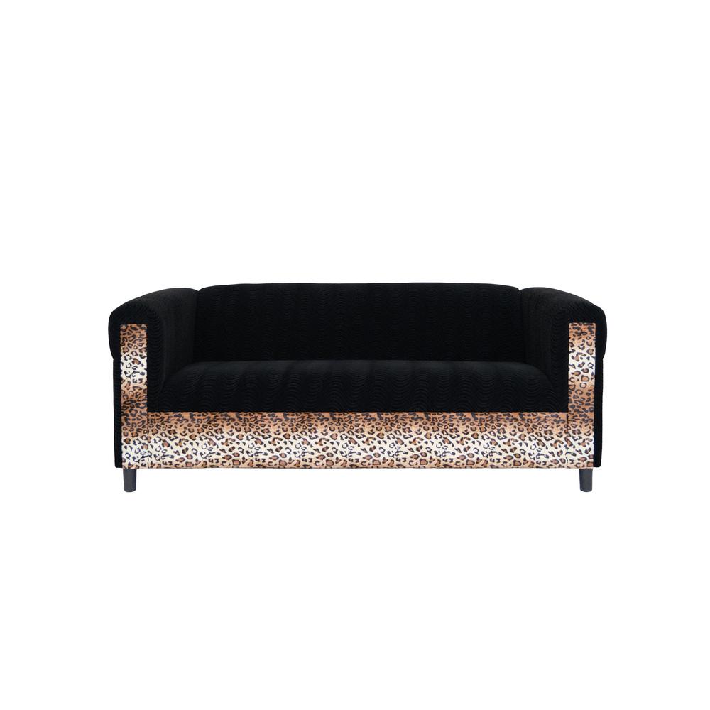 72" Black Velvet Leopard Sofa. Picture 4