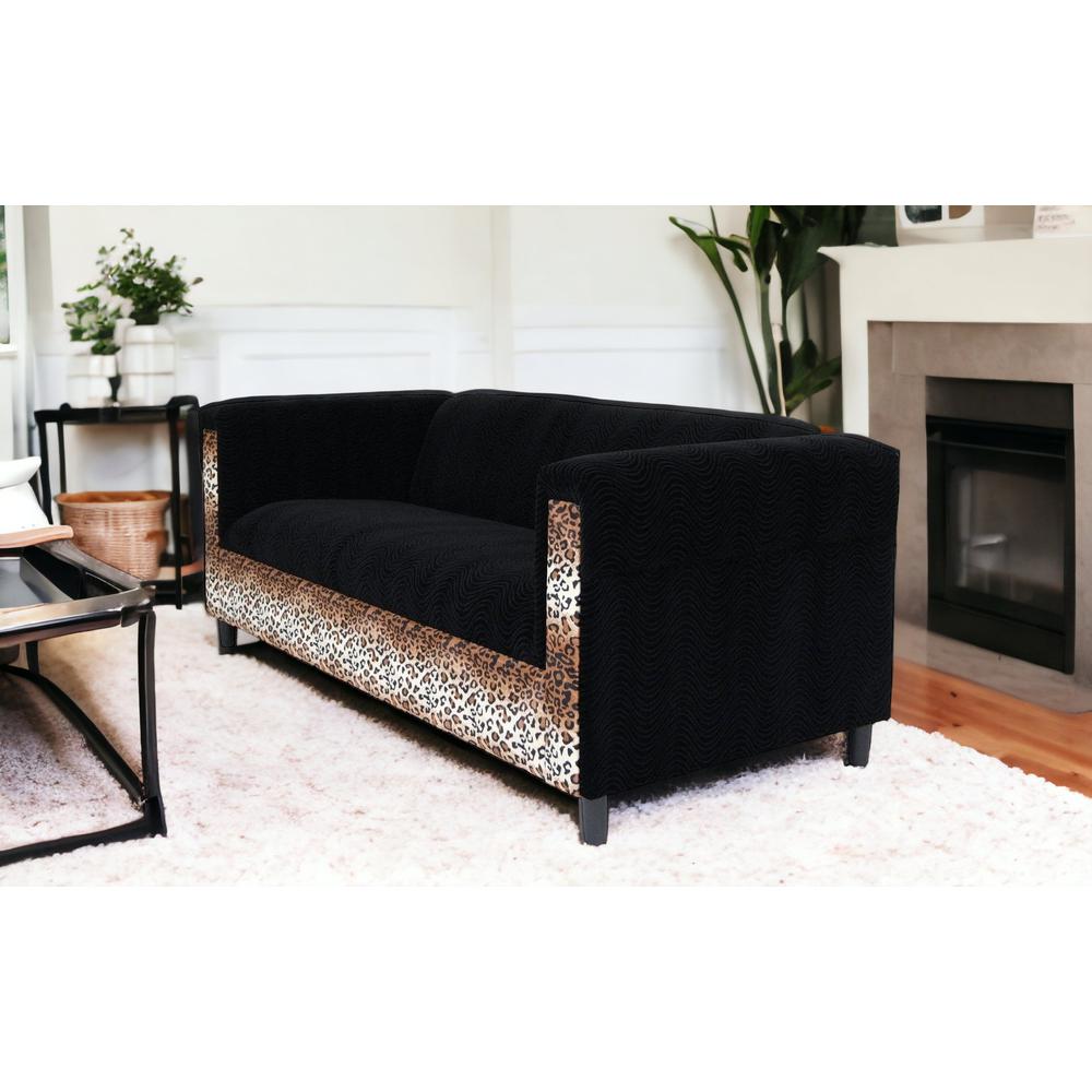 72" Black Velvet Leopard Sofa. Picture 2