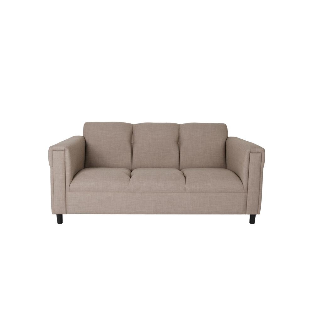 72" Beige Polyester And Black Sofa. Picture 1