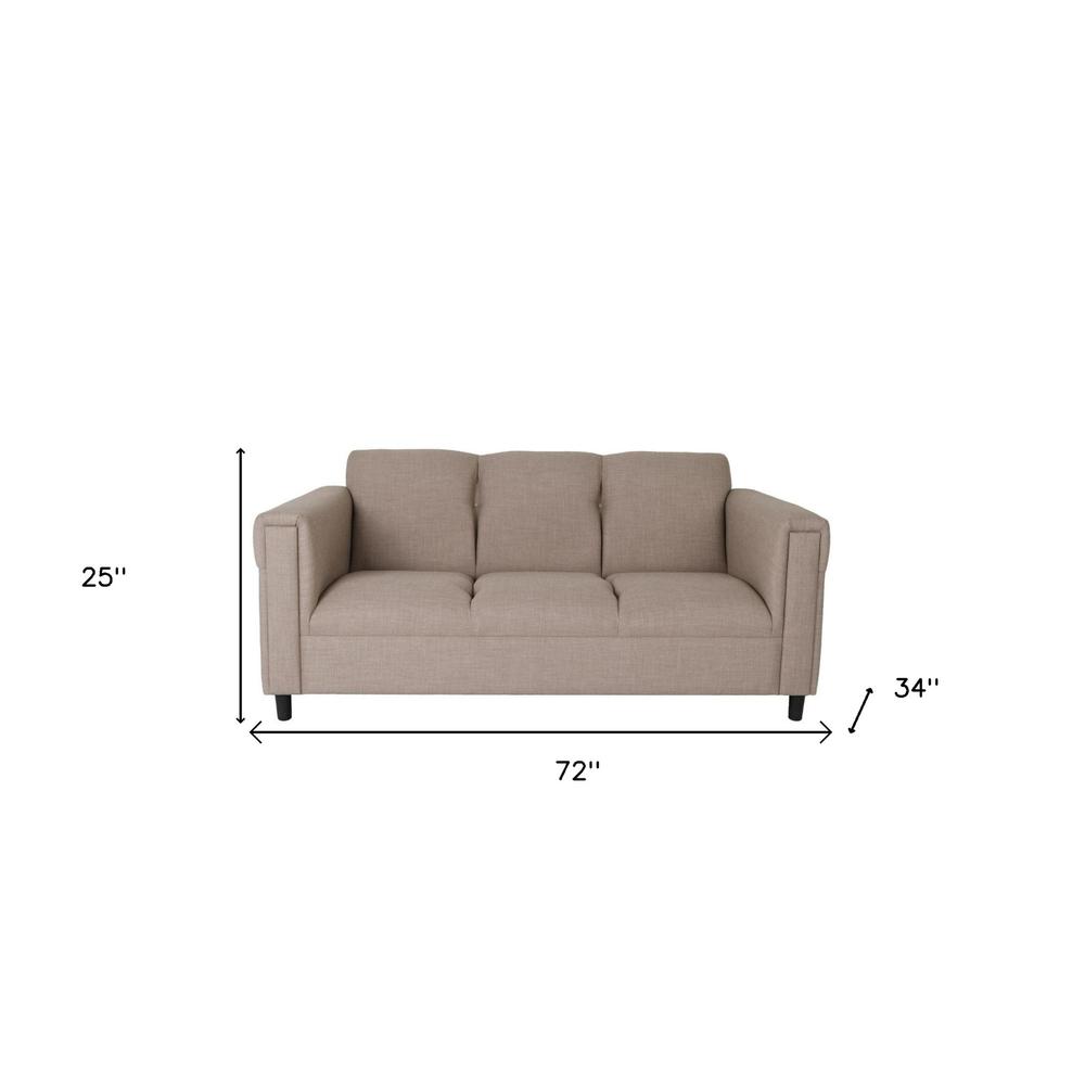 72" Beige Polyester And Black Sofa. Picture 5